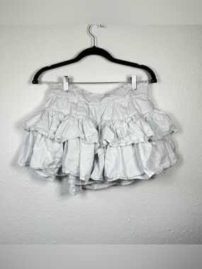 White Tiered Cotton Ruffle Mini Skirt  Midi L cottagecore preppy boho coastal